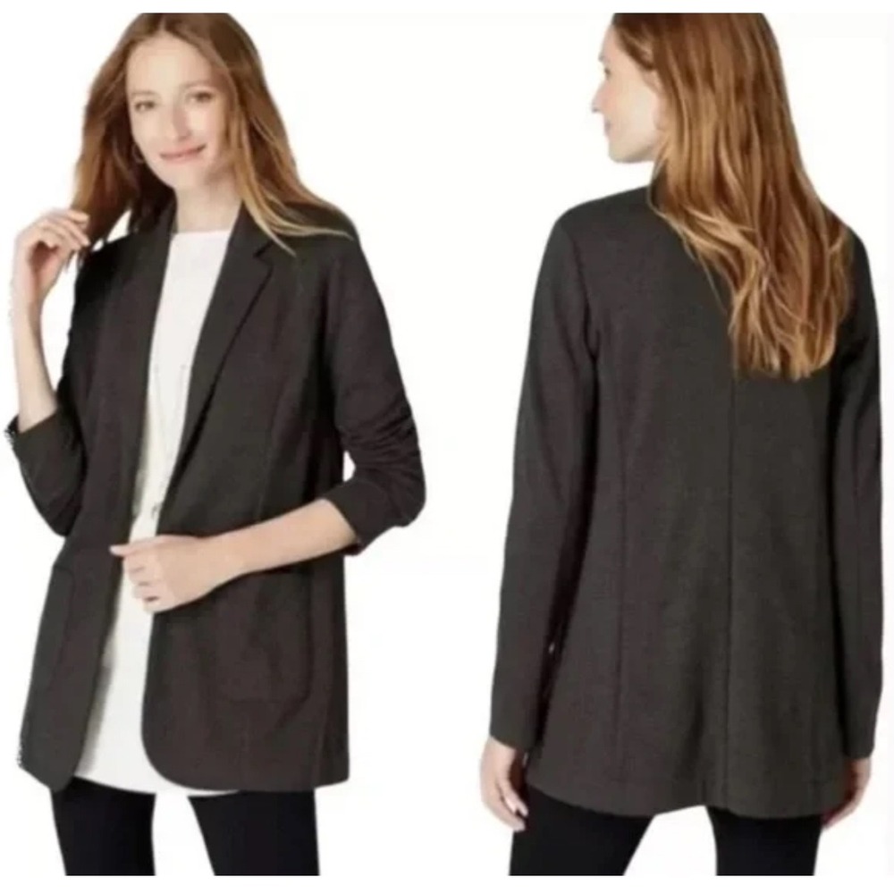 J. Jill Ponte Knit Boyfriend Blazer Open Front Career Casual Gray Size M